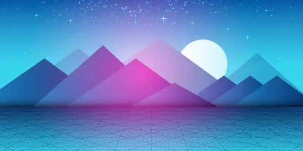 Vector illustration of Landscape with twilight in blue mountains