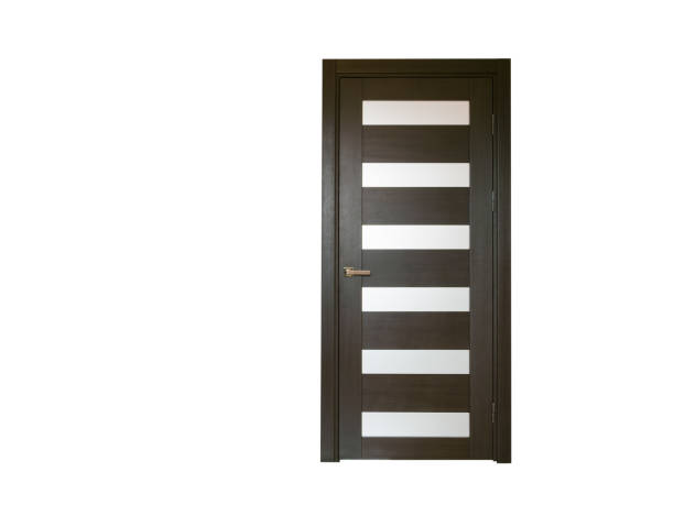 istock Wooden interior door with glass inserts isolated on white background 1961959121
