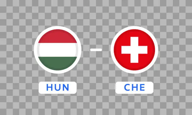 Vector illustration of Hungary vs Switzerland Design Element. Flag Icons isolated on transparent background. Football Championship Competition Infographics. Announcement, Game Score Template. Vector graphics