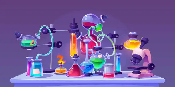 Vector illustration of Laboratory equipment during science experiment.