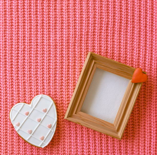 istock Red Mockup Invitation. Newborn Template Card. Valentine Conception. Wooden Frame. Heart Shape Cookie. Craft Vintage Gentle Composition 1962019157