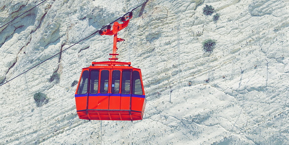 Cable car at winter ski resort Hintertux, Tirol, Austria in morning.