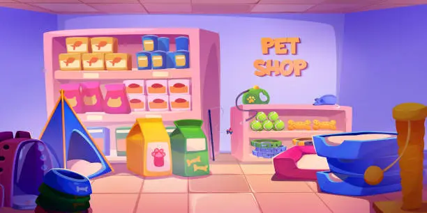 Vector illustration of Pet shop interior cartoon vector, animal store