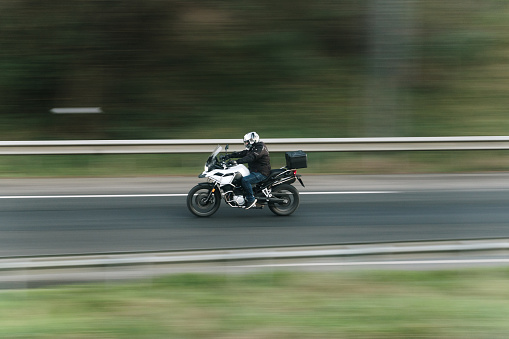 Motorbike in motion on a highway