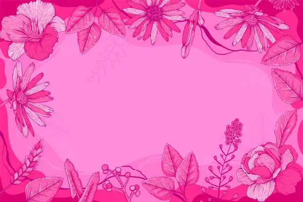 Vector illustration of Trendy floral background with  modern hot pink color.