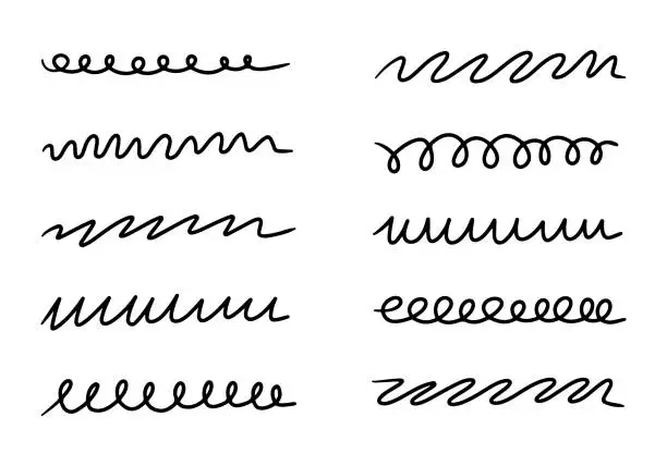 Vector illustration of Set of pen lines, marker underline. Hand drawn collection of doodle scribbles