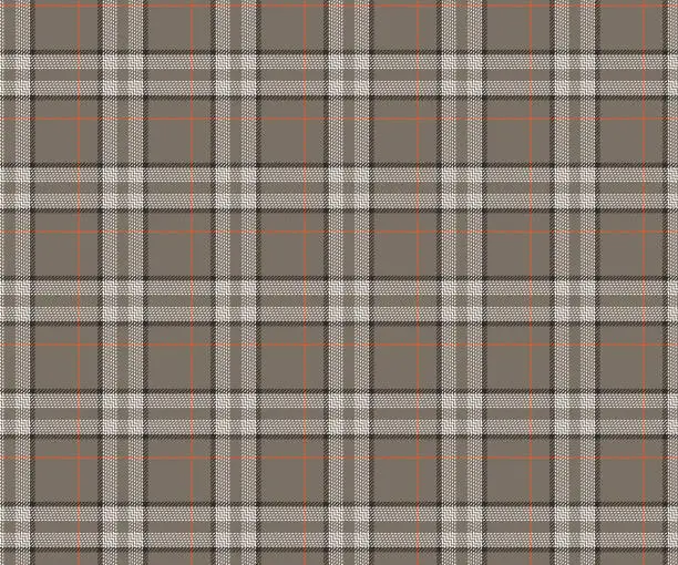 Vector illustration of Plaid pattern, grey, khao, black, orange, seamless background for textiles, clothing design, sewing, pants, skirts or decoration. Vector illustration.