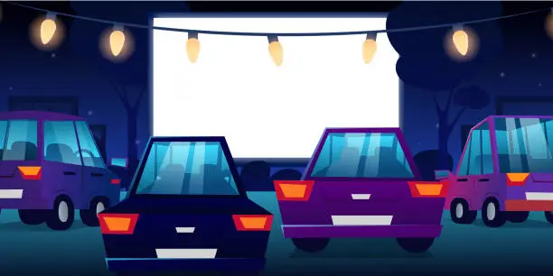 Vector illustration of Drive-in movie theater