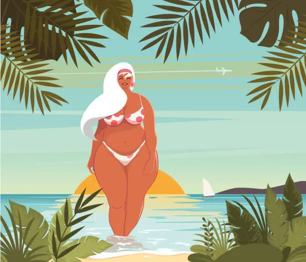 Vector illustration of Sunset on the beach