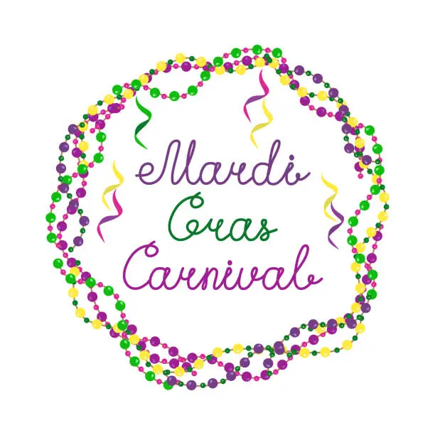 Vector illustration of Vector color lettering for Mardi Gras carnival.Mardi gras party design. Collection of french traditional mardi gras symbols.