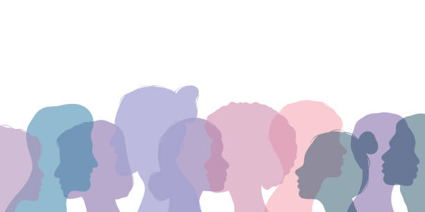 istock Group diversity silhouette multiethnic people from the side, vector illustration of humans, social issues banner design 1962112422