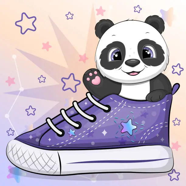 Vector illustration of A cute cartoon panda with a sneaker.