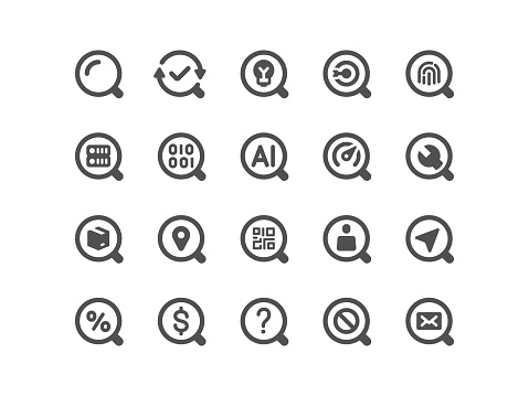 Searching, magnifying glass, icon, icon set, research, information, search engine