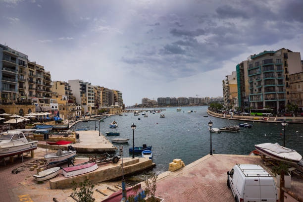 View of a bay in the capital city of Malta which is Valetta. Sea and buildung.