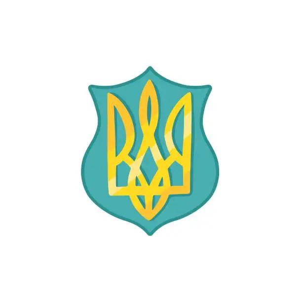 Vector illustration of Ukrainian national coat of arms. Golden symbol of Ukraine. Vector illustration in simple hand drawn style. Isolate on a white background in pastel colors.