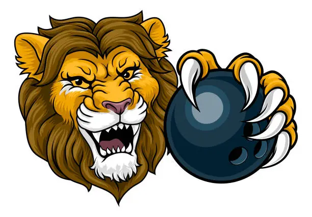 Vector illustration of Lion Bowling Ball Animal Sports Team Mascot