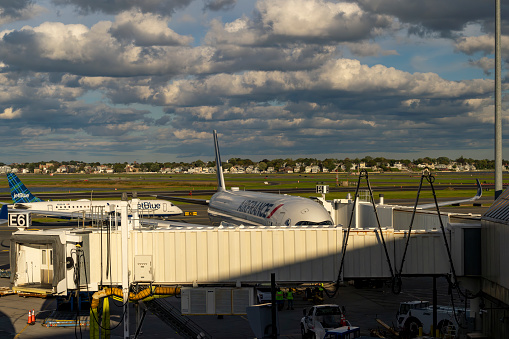 Detroit, Michigan, USA - May 31, 2013: Detroit Metropolitan Wayne County Airport  (Detroit Metro, IATA: DTW) is one of the major national and international hubs of Delta Airlines. The Edward H. McNamara terminal, which also used to be called the Northwest WorldGateway before the acquisition of Northwest Airlines by Delta, opened in 2002 as part of a major overhaul of the aging terminal infrastructure.