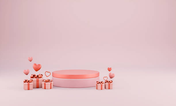 istock podium for products valentine pink  hearts concept,  panoramic mock up illustration 3d render 1962192181