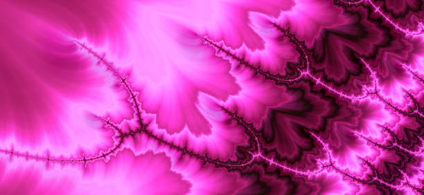 Pink fractal abstract background banner with copy space. Growing network concept. Ink mixing effect.