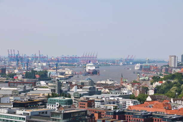 High angle view of Hamburg cityscape