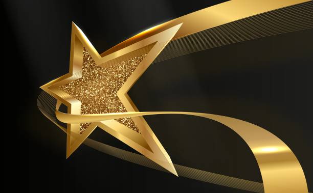golden star shape template with light effect - ketenaran ilustrasi stok