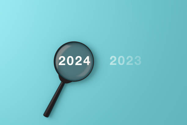 istock the number 2024  with target icon  in side the magnifying glass. 1962225884