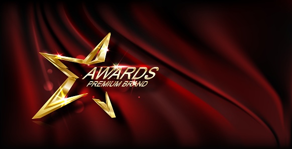 Award ceremony background with 3d gold star element and glitter light effect decoration.