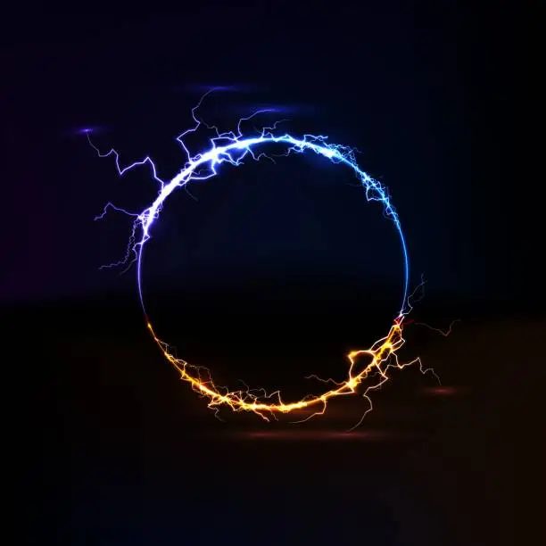 Vector illustration of Neon abstract around lightning discharges. Glowing frame. Vector illustration