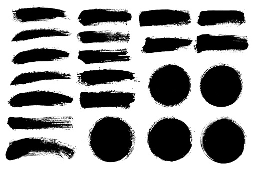 Vector set of black paint, ink brish stroke, dirty element.