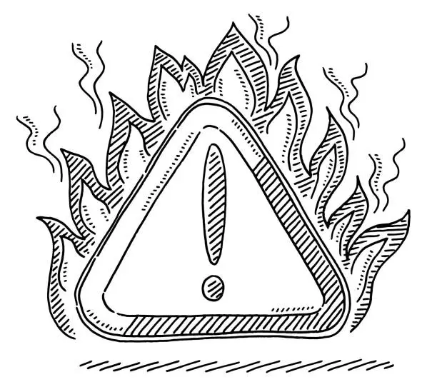 Vector illustration of Burning Warning Sign Exclamation Mark Drawing