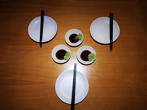 Focus scene on Japanese food in restaurant