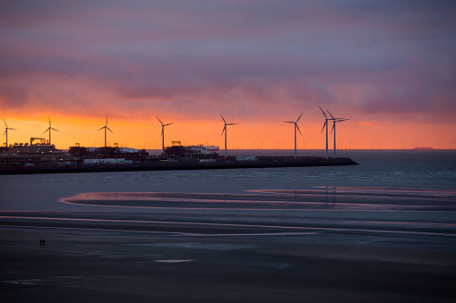 Sunset on a beach in Belgium, Knokke.