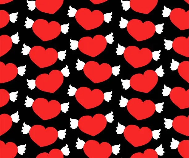 Vector illustration of Cute flying heart seamless pattern