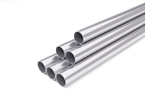 Steel pipes. metal steel product. Steel galvanized and stainless. 3D rendering.