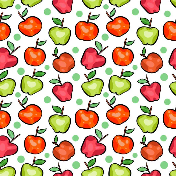 Vector illustration of Hand drawn red and green apples seamless pattern