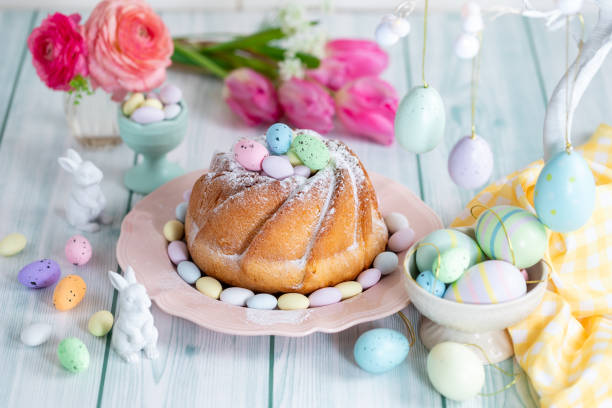 Small Easter Bunt Cakes with Icing and Sweets