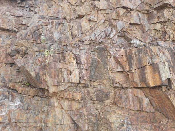 Brown to yellow rocky mountain background, close-up view