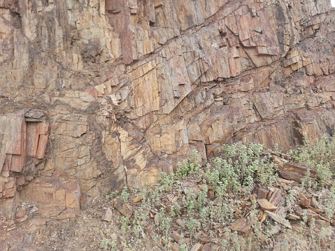 Brown to yellow rocky mountain background, close-up view