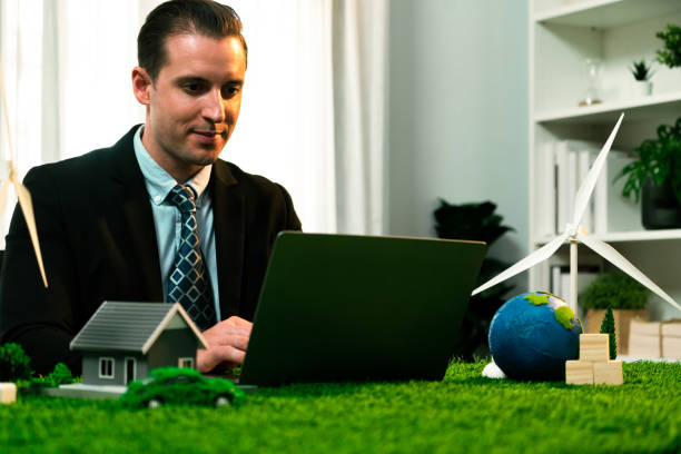 istock Businessman planning on his laptop with ECO strategy. Quaint 1962361436
