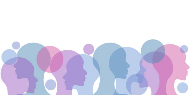 istock Abstract human portrait banner, vector profile illustration border, society poster design 1962385989