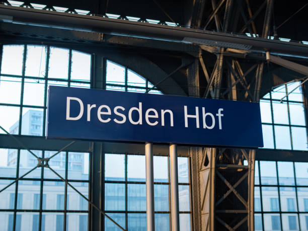 Dresden Hbf sign at the central station. Location name board at the train platform. Travel destination when using the public transportation services.