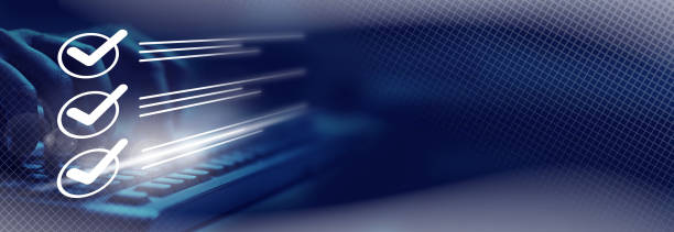 istock Survey form, check marks on checklist, document control, filling online form and answering questions, business project concept. 1962418034