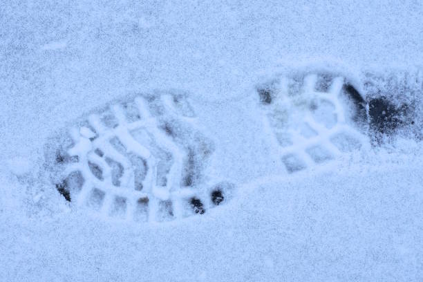 istock one trace with a pattern from the sole of a shoe on white snow 1962418557
