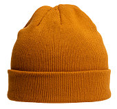 Mustard Yellow Knit Beanie Isolated on White