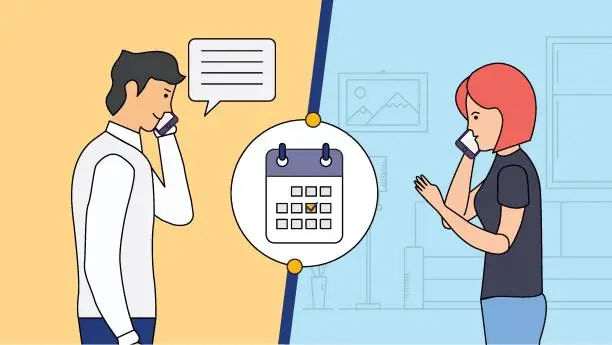 Vector illustration of Man and Woman planning meeting and doing schedule on calendar