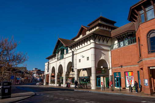 The Buttermarket Centre in central Ipswich, Suffolk, Eastern England, on a sunny autumn day.