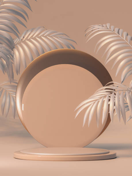 istock 3D beige minimal composition with abstract palm for mockup products display. 1962465532