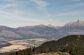 Svinica, Kozi Wiech and Krivan mountain peaks in Vysoke Tatry mountains from hiking trail bellow Slema hill in Nizke Tatry mountains in Slovakia