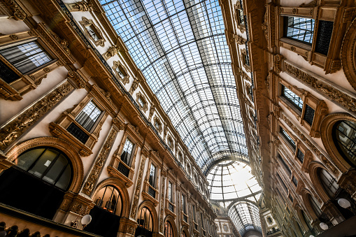 Beautiful Inside Architecture And Interior Design Of Gallerie Vittorio Emanuele II In Milan, Italy.