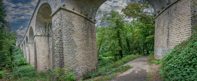 View of a railway bridge from the bottom of the forest